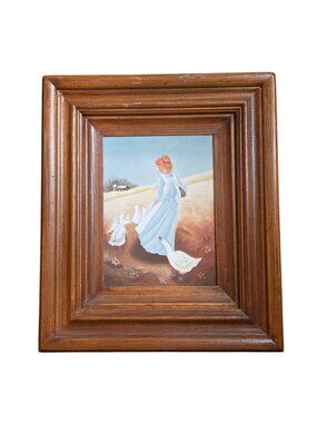 Girl With Geese Painting Farmhouse White Goose Wall Art Rural Cottagecore Farm